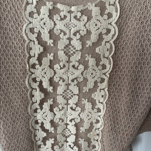 Free People Tan and Cream Lace Scoop Neck Sweater - Picture 3 of 5
